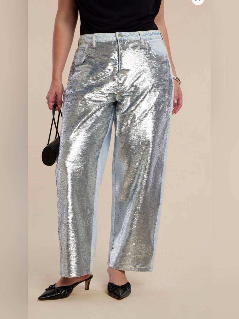 Eloquii Silver Sequin Womens plus jeans